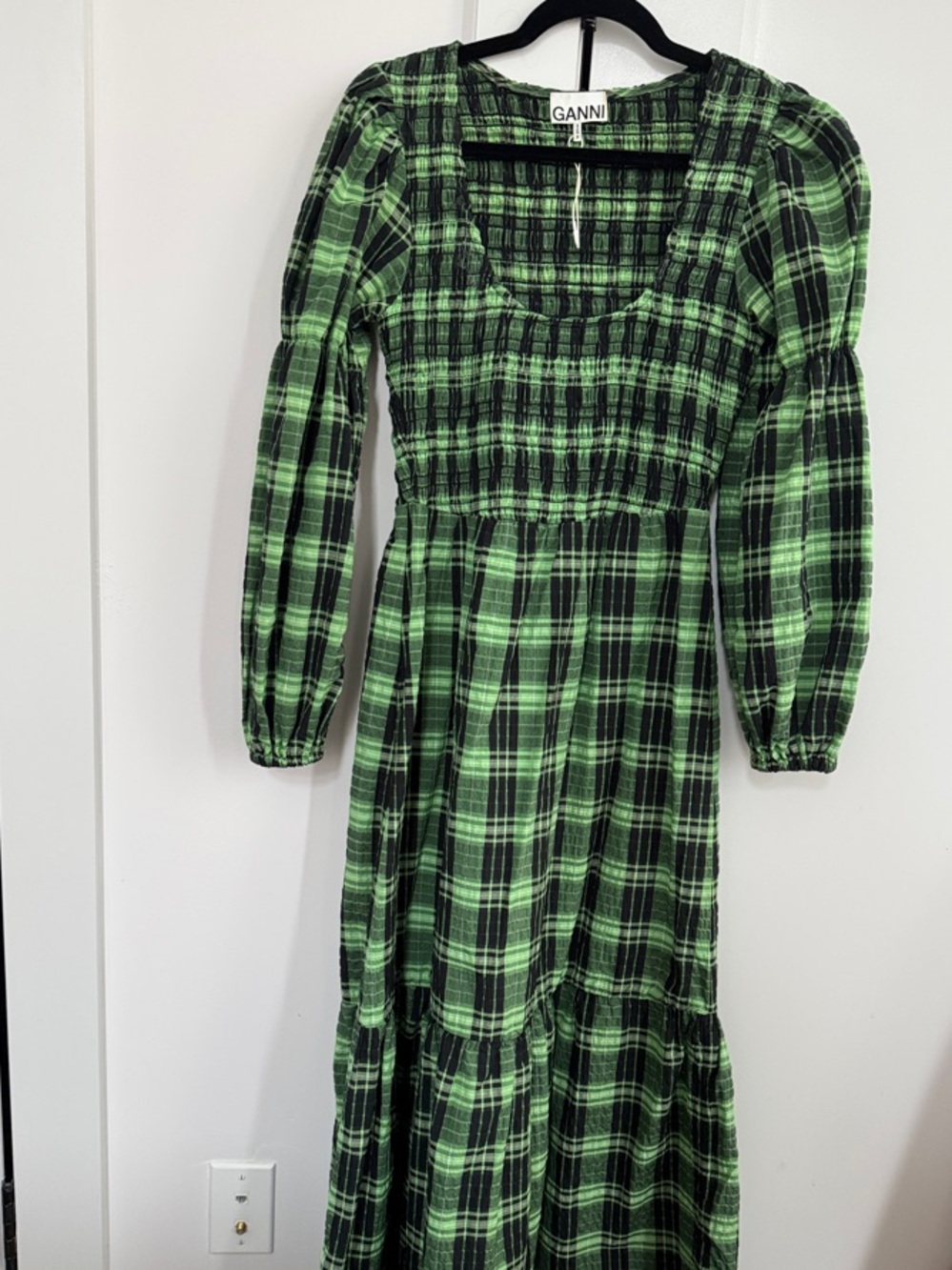 Ganni Green and Black Plaid Kids Dress